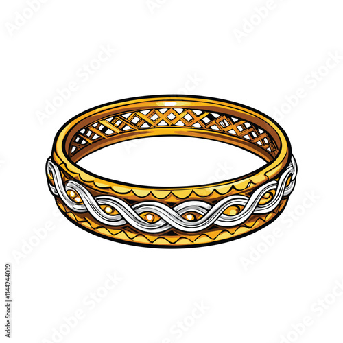 Close-up shot of an elegant, gold luxury bangle bracelet featuring intricately interlocking 'go' game pieces.  Highlight the craftsmanship and luxurious materials.