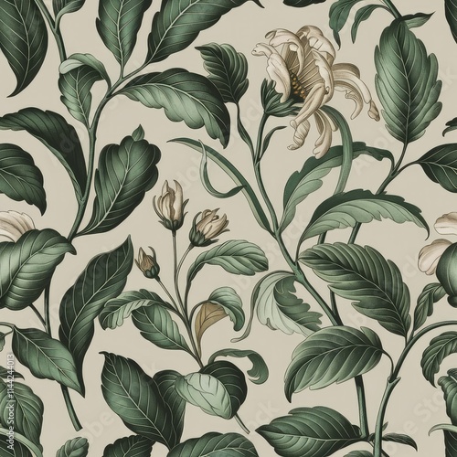 seamless floral pattern with leaves