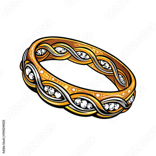 Close-up shot of an elegant, luxury bangle bracelet showcasing intricately interlocking gold links; high-end jewelry design.