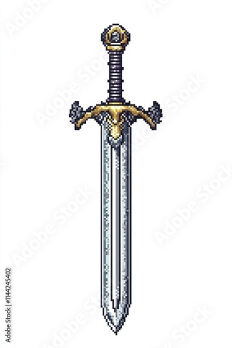 Pixel art longsword with golden hilt. photo