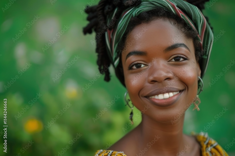 Close up horizontal portrait beautiful young black woman smiling by green background Close up horizontal portrait beautiful young black woman smiling by green background