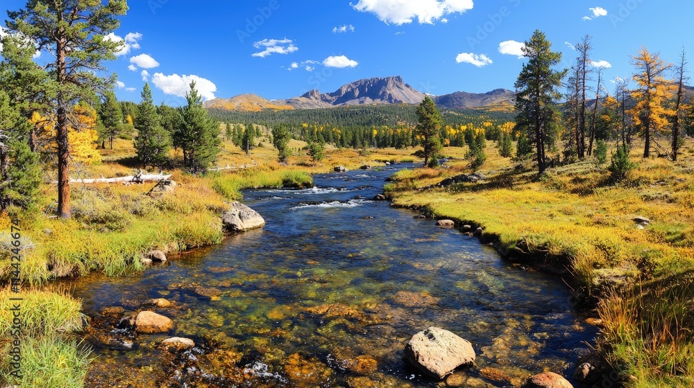 Scenic autumn mountain river landscape. Scenic autumn mountain river landscape.