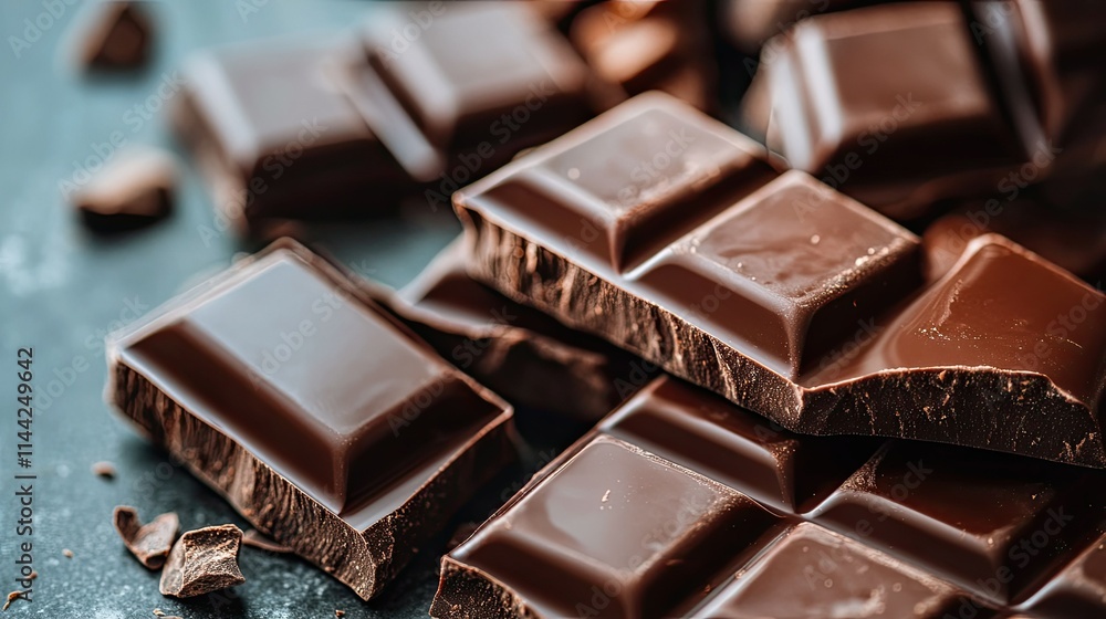 Rich Dark Chocolate Bars on a Rustic Background with Shiny Texture Rich Dark Chocolate Bars on a Rustic Background with Shiny Texture
