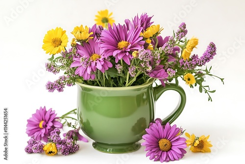 Wallpaper Mural Beautiful wild flowers and mint in cup, isolated on white, Colorful Wildflower Bouquet in Green Ceramic Mug – Rustic Botanical Still Life

 Torontodigital.ca