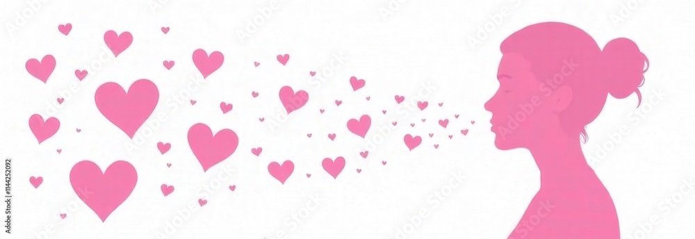Fototapeta premium Silhouette of mother with hearts on white background, mother's day card