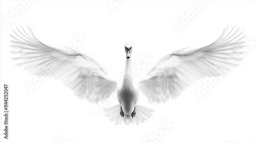 Fototapeta Naklejka Na Ścianę i Meble -  Elegant swan with wings slightly spread isolated on white background