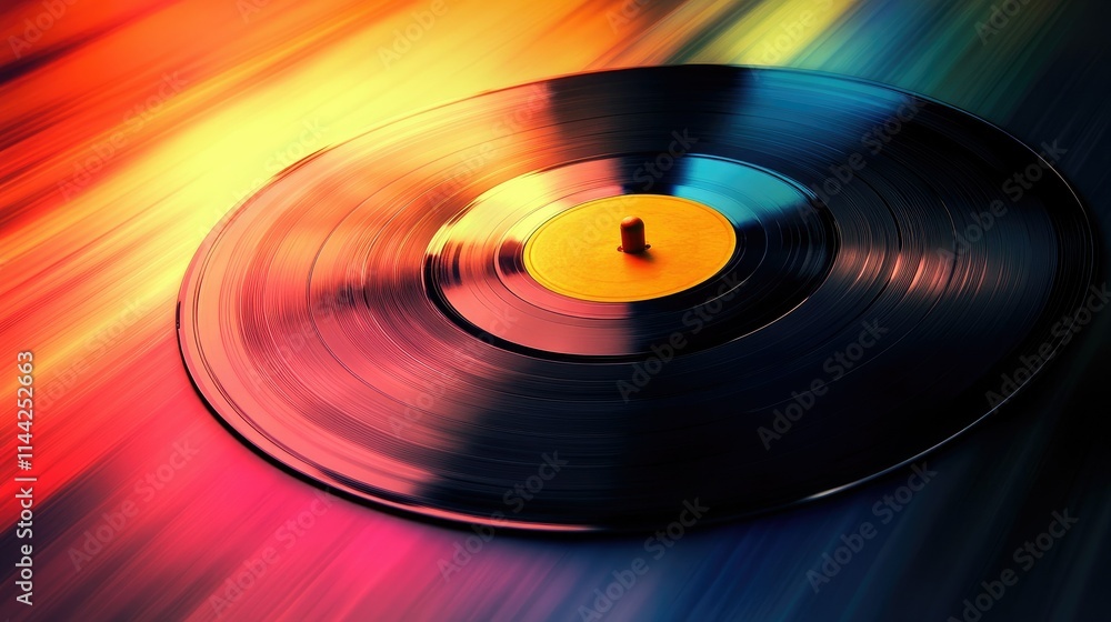 Retro vinyl record floating on a vibrant gradient background, merging nostalgia with modern aesthetics Retro vinyl record floating on a vibrant gradient background, merging nostalgia with modern aesthetics