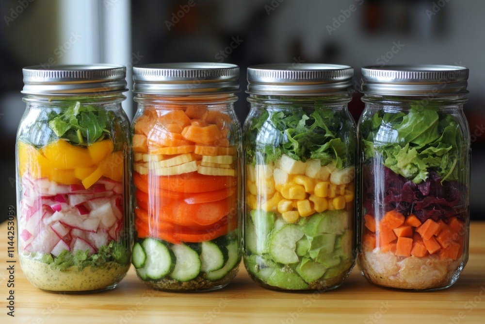 Colorful Layered Salads in Jars - Healthy and Delicious Colorful Layered Salads in Jars - Healthy and Delicious