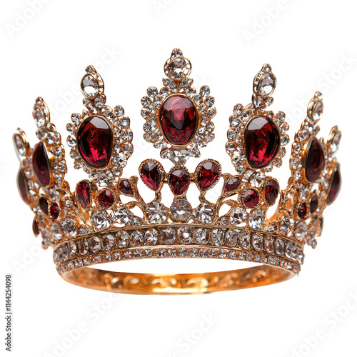 Elegant Luxury Gold Red Crown Isolated on Transparent Background photo