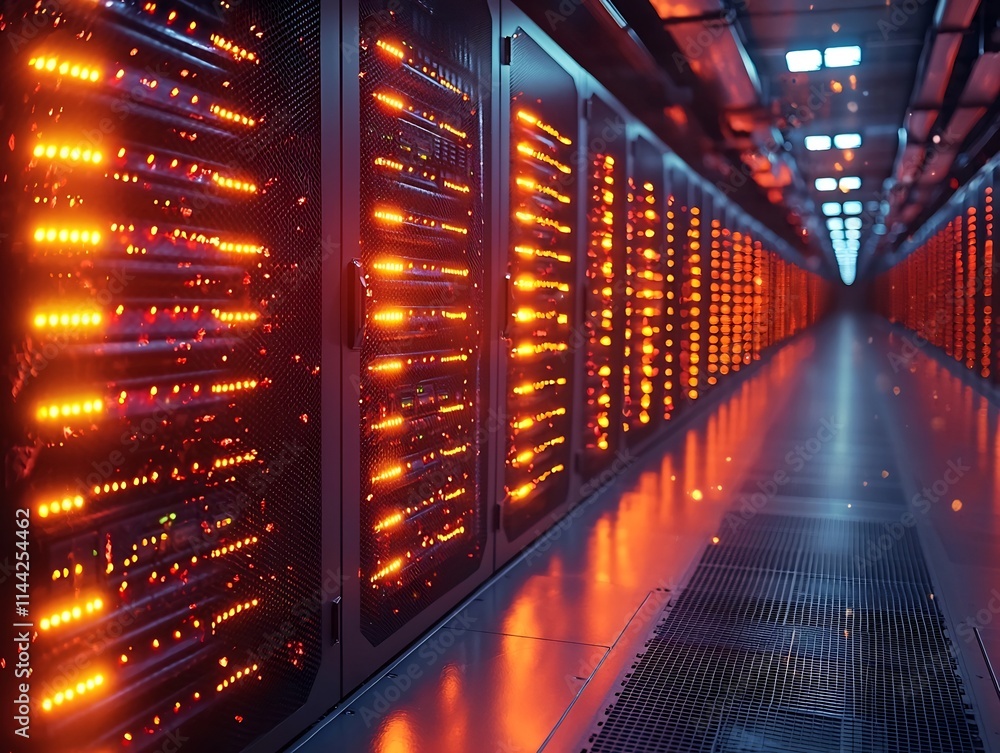 Futuristic Data Center with Holographic Security Shields and Glowing Lights Cybersecurity Concept Futuristic Data Center with Holographic Security Shields and Glowing Lights Cybersecurity Concept