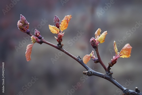 Bud Break. Grape Leaf with Vintage Vinery in Wine Grapes Scene photo