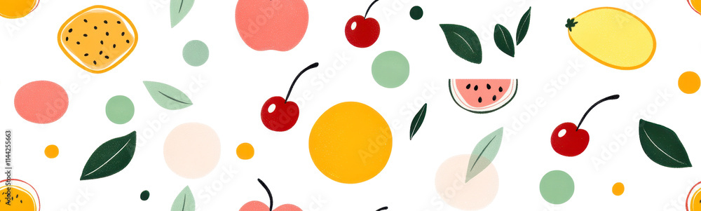Colorful geometric fruit pattern on a white background with artistic design Colorful geometric fruit pattern on a white background with artistic design