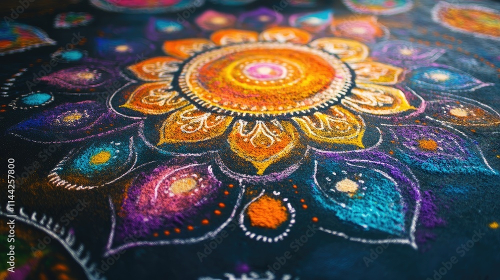 Vibrant Mandala Art on Black Background with Intricate Details Vibrant Mandala Art on Black Background with Intricate Details