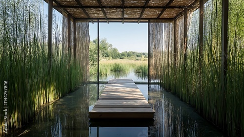 An immersive perspective spotlighting protected within a natural habitat, where tranquil wetlands, tall grasses, and hidden refuges shelter diverse species 