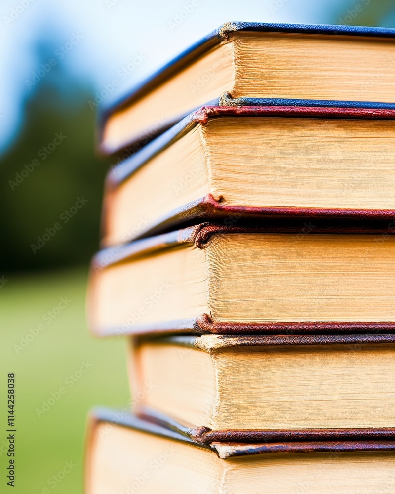 Stack of old books outdoors, close-up. Stack of old books outdoors, close-up.