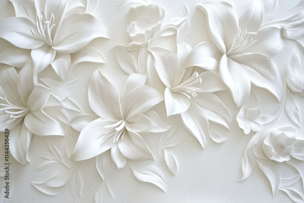 White embossed floral wall art design. White embossed floral wall art design.