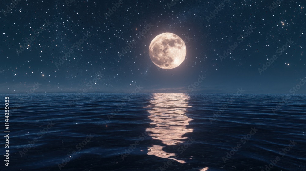 Serene Moonlight over Tranquil Ocean Serene Moonlight over Tranquil Ocean