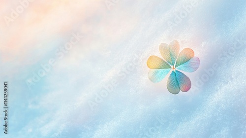 Fototapeta Naklejka Na Ścianę i Meble -  Four Clover with snow in winter season, Lucky clover leaves with four leaf,Clover flowers background,Patricks day,Spring flower pattern,St. Patrick s day seamless pattern,copy space.