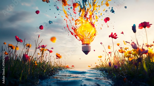 Conceptual art of imagination materializing, innovation, creation