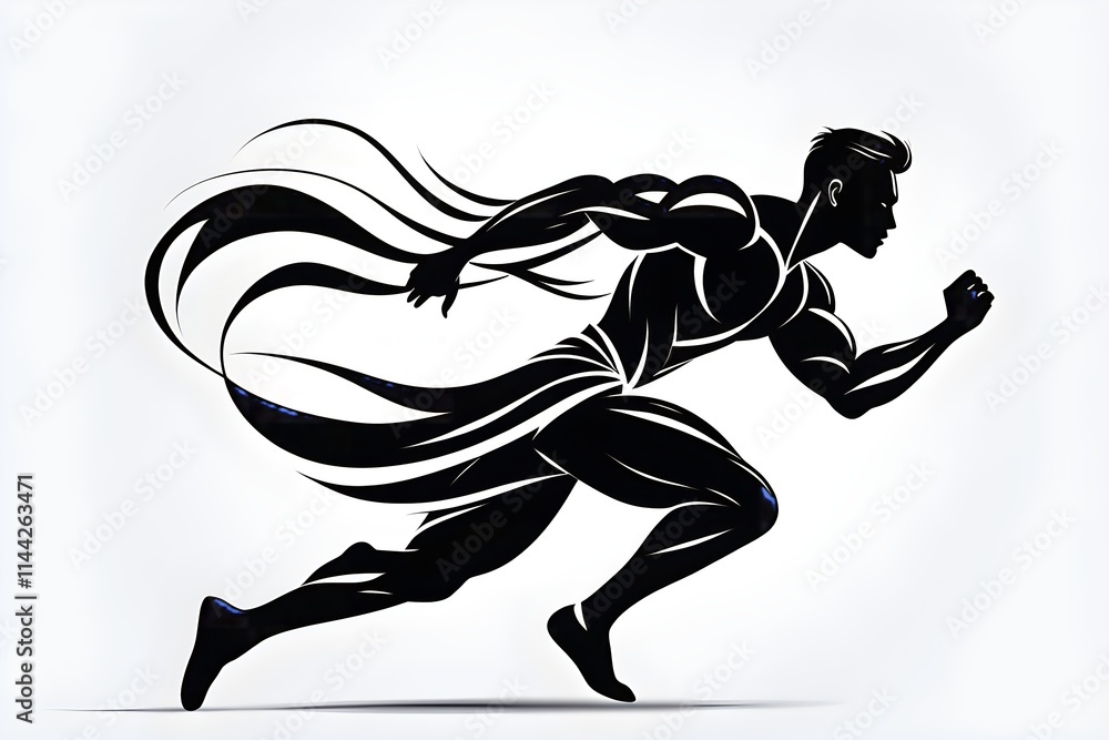 Fototapeta premium abstract stylized black icon of a runner silhouette on white background