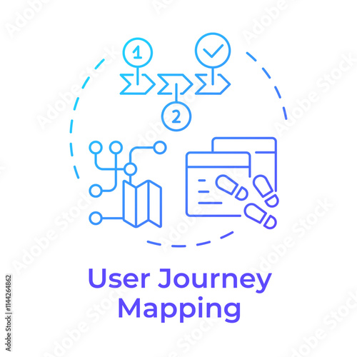 User journey mapping blue gradient concept icon. Identify friction points. Website visitor tracking method. Round shape line illustration. Abstract idea. Graphic design. Easy to use in presentation