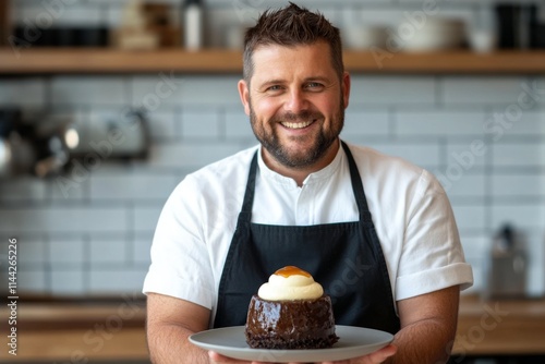 Chef Presenting Exquisite Chocolate Dessert photo