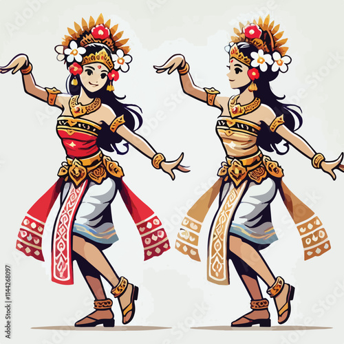 A Balinese traditional dance dancer dances with excitement