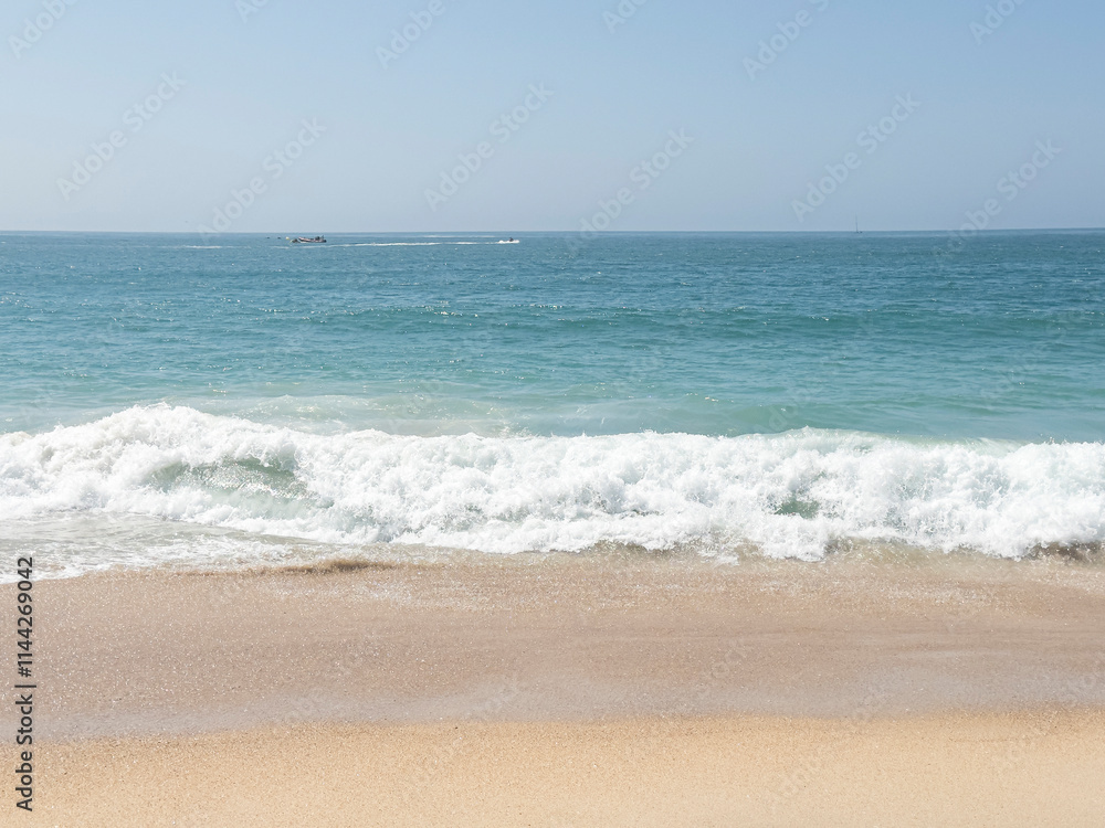 Beach with waves in Nazaré, Portugal. Vacation, surfing, giant waves, tourist destination, summer, surfing and surfer. Beach with waves in Nazaré, Portugal. Vacation, surfing, giant waves, tourist destination, summer, surfing and surfer.