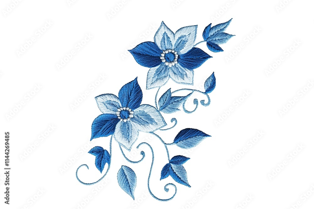 Obraz premium Detailed close-up of intricate blue floral embroidery design.