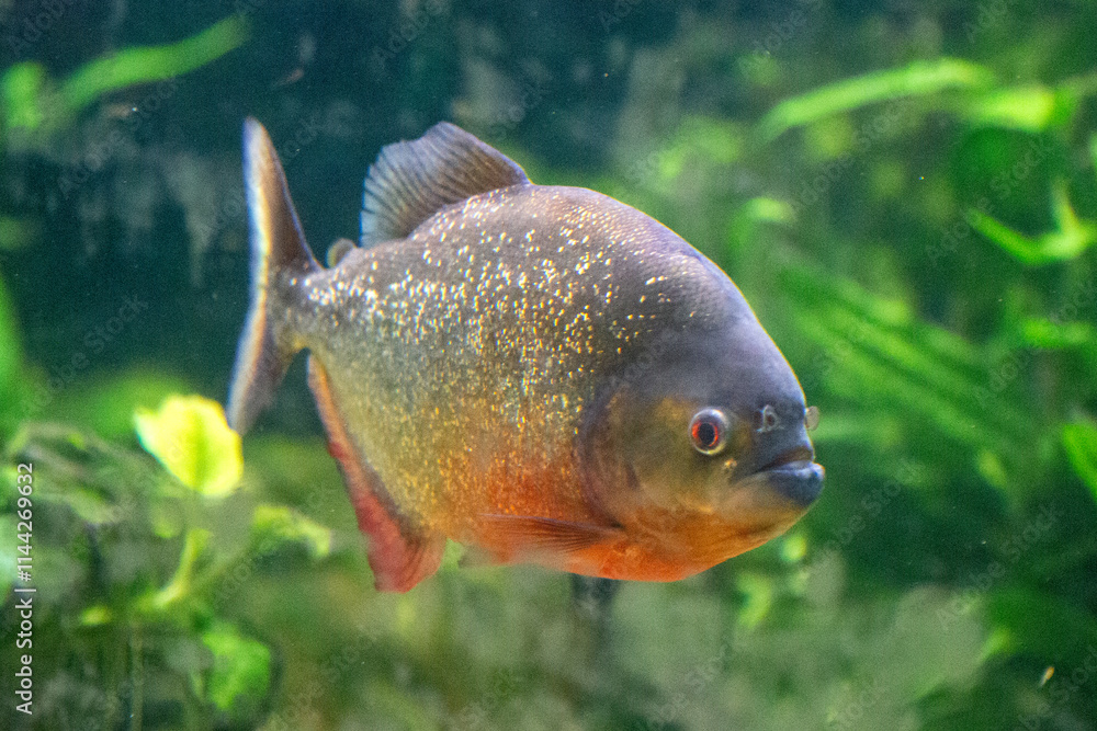Piranha fish silver red Sharp teeth