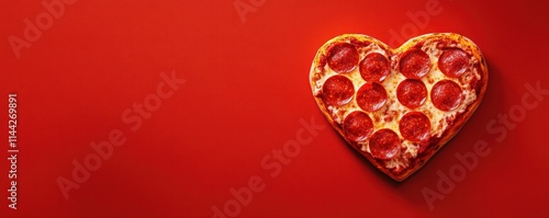 Heart shaped pepperoni pizza served on color background,Set of Valentine day,love and romantic banner,dating couple,dinner holiday meal concept,Romantic wedding.