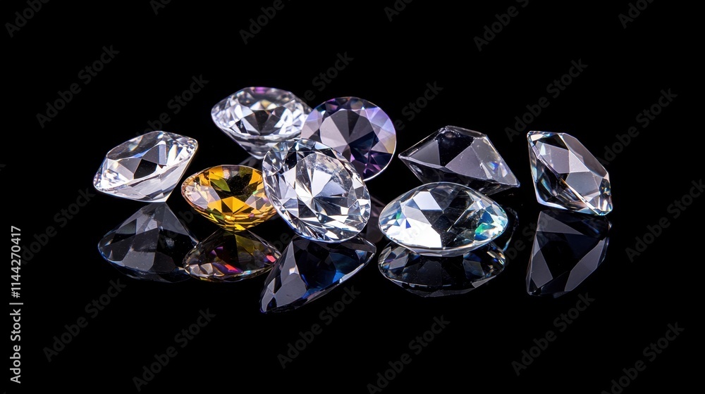 Glittering Gems and Crystals on Black Background for Luxury Theme Glittering Gems and Crystals on Black Background for Luxury Theme