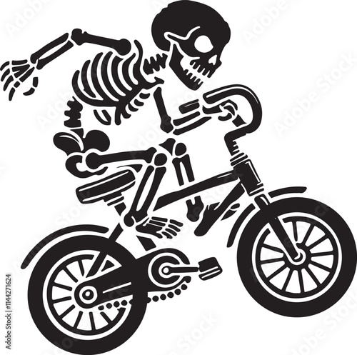 human skeleton riding bicycle vector silhouette isolated on white background.