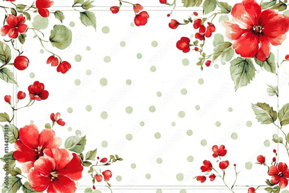 custom made wallpaper toronto digitalDelicate Floral Design with Soft Green Dots on White Background