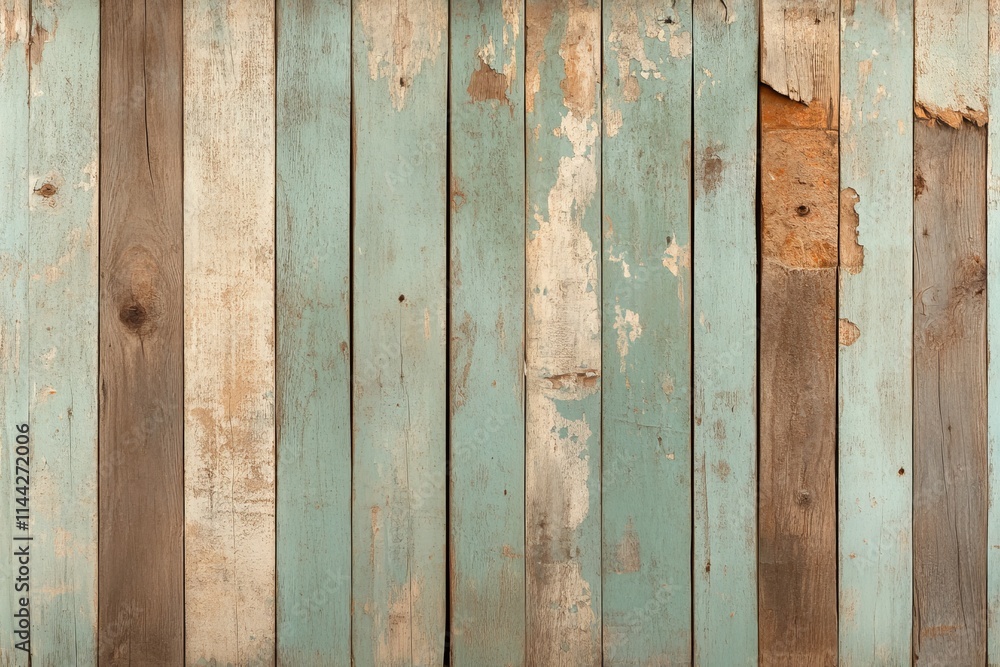 Rustic wooden wall with peeling paint and weathered planks in a vintage style Rustic wooden wall with peeling paint and weathered planks in a vintage style