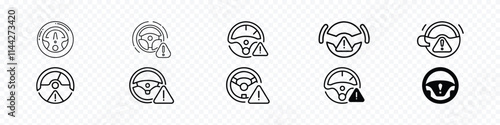 Steering Wheel Icon, Steering Wheel with warning sign, Exclamation danger sign. attention sign icon set.