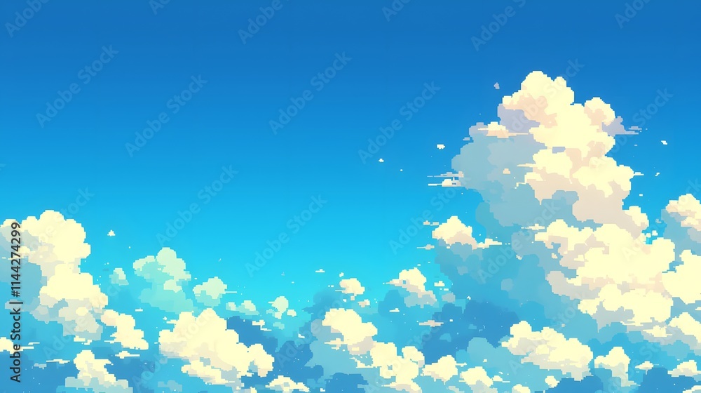 Pixel sky background in vibrant colors, designed for mobile games; clear and retro-styled 2D setting.