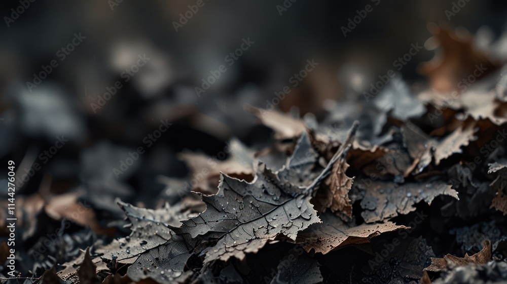 Dark Autumn Leaves Damp Ground Close Up Dark Autumn Leaves Damp Ground Close Up