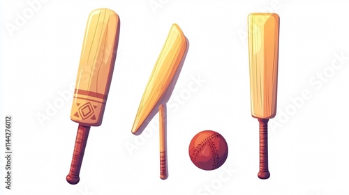 Innovative Cartoon Style Cricket Bat And Ball Vector Isolated Illustration