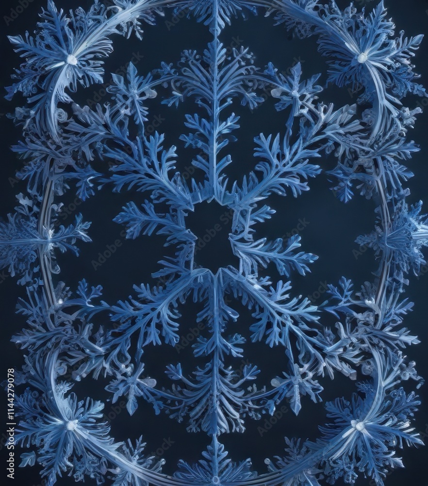 Intricate blue snowflake border, elegant design , celebration, frost, snow Intricate blue snowflake border, elegant design , celebration, frost, snow