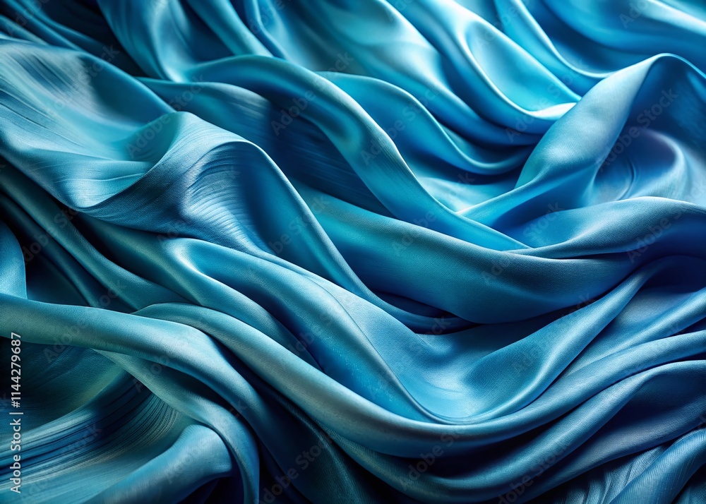 Obraz premium Abstract Blue Wavy Fabric Background, Blue Cloth Texture, Wavy Textile, Blue Drapery, Blue Fabric Photography
