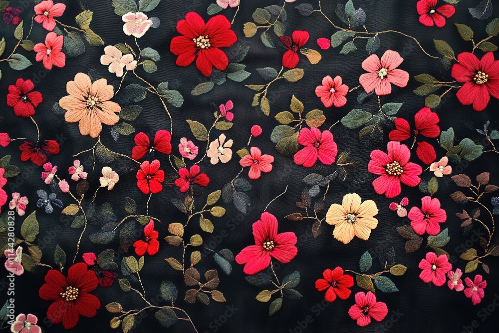 custom made wallpaper toronto digitalExquisitely Embroidered Floral Pattern on Black Net Fabric