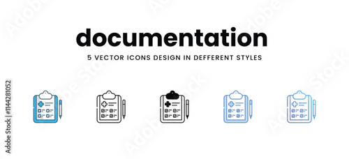 documentation icons in different style vector stock illustration