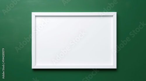 Minimalist White Frame on Deep Green Wall, Showcase for Artwork or Design Templates