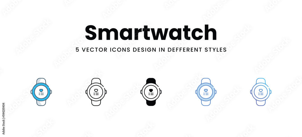 Smartwatch icons in different style vector stock illustration