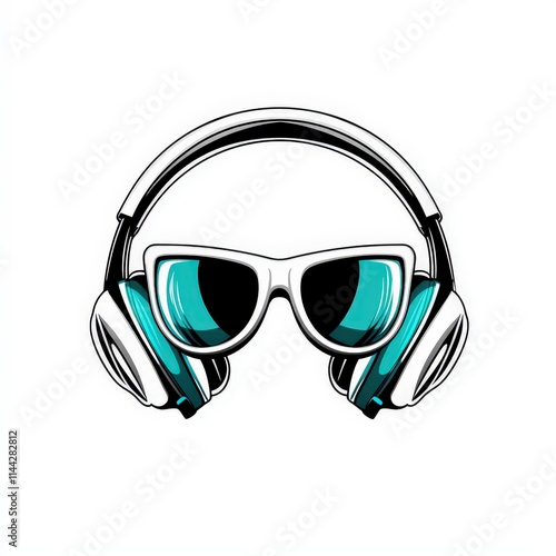 Design of headphones and dj with glasses icon logo illustration isolated on white background