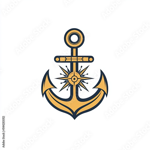 Design of anchor and compass icon logo illustration isolated on white background