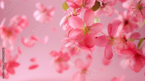 Pink quince blossoms floating in zero gravity.