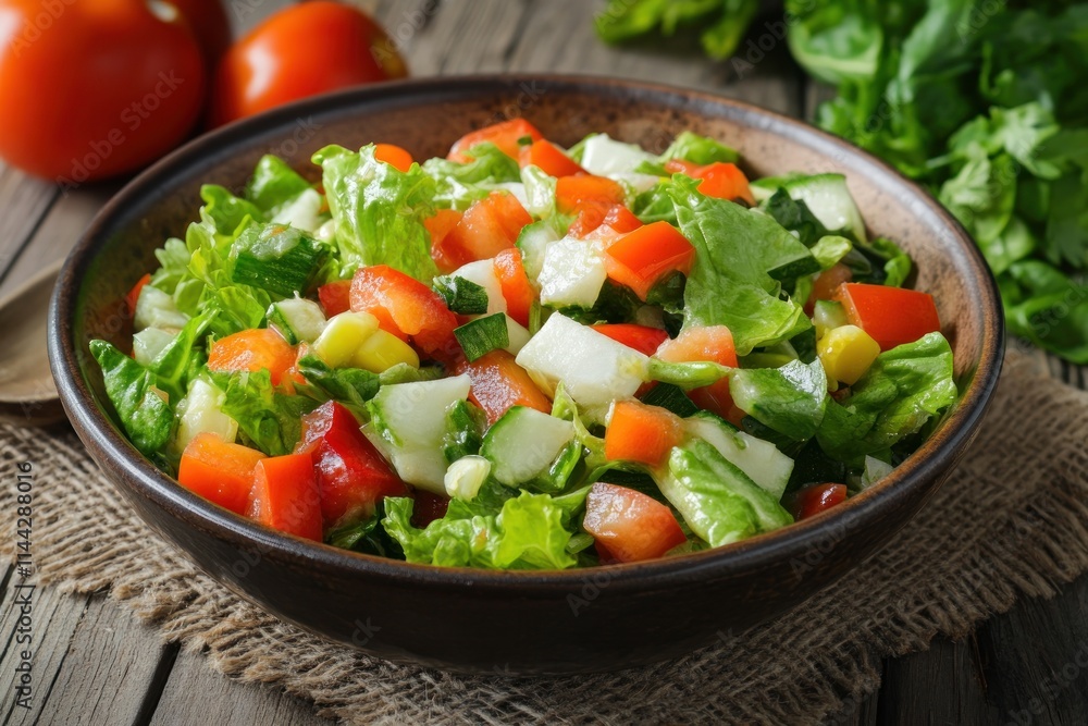 Fresh Vegetable Salad with Tomatoes, Cucumbers, and Lettuce Fresh Vegetable Salad with Tomatoes, Cucumbers, and Lettuce
