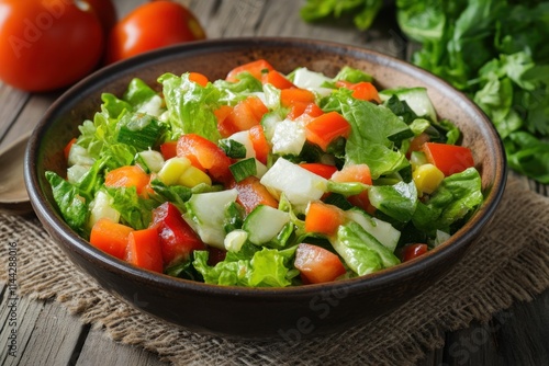 Fresh Vegetable Salad with Tomatoes, Cucumbers, and Lettuce